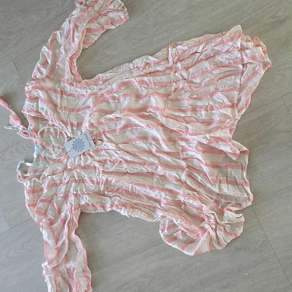 Blue Island Pink and White Striped Dress Coverup